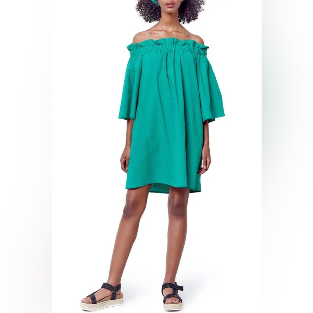 COREY LYNN CALTER
Mary Off The Shoulder Shift Dress - Kelly green